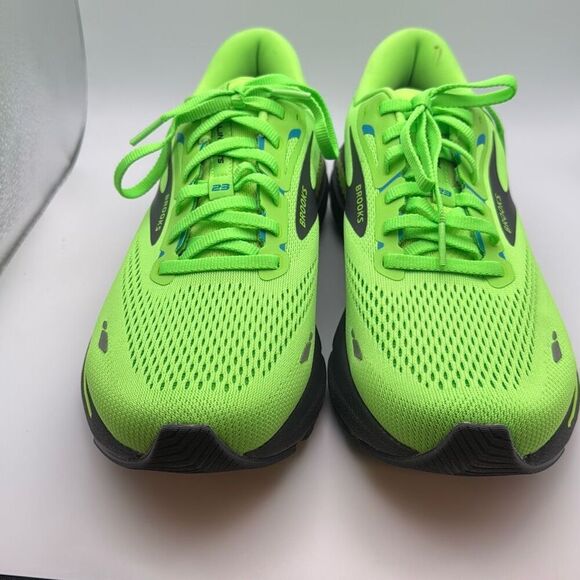 BROOKS Men's Adrenaline GTS 23 SIZE 8.5 WIDE (2E) BLACK/GREEN - Picture 2 of 9